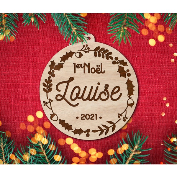 Boule de Noël en bois personnalisable / Premier Noël #1