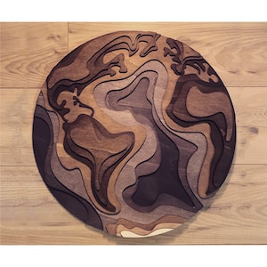 3D-Holzplanet Erde / Erde / Wanddekoration aus Pappelholz / Wohnzimmer / Büro / Schlafzimmer