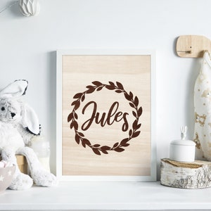 Couronne avec prénom personnalisable gravée sur bois / Tableau en bois personnalisé /Décoration chambre bébé et enfant / Garçon et Fille Couronne 2 (Jules)