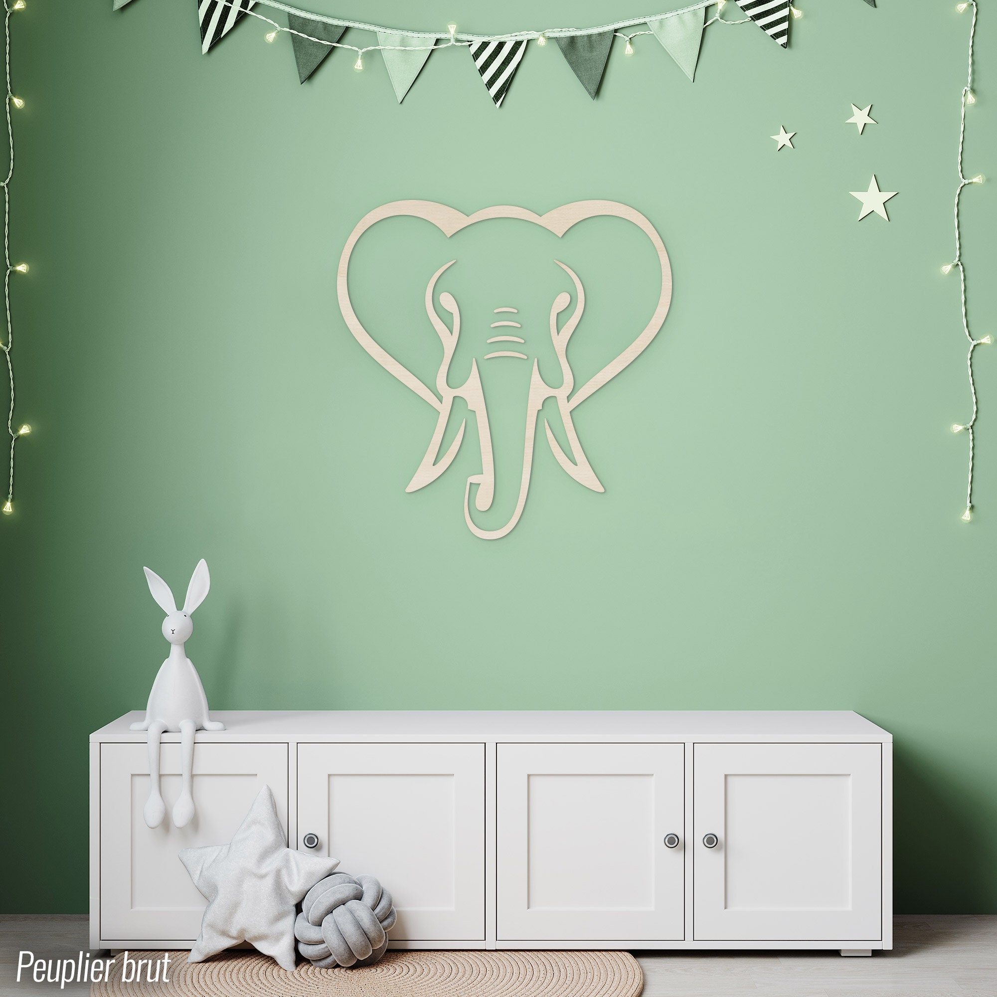 Eléphant en Bois C/Décoration Murale Chambre Enfant et Bébé