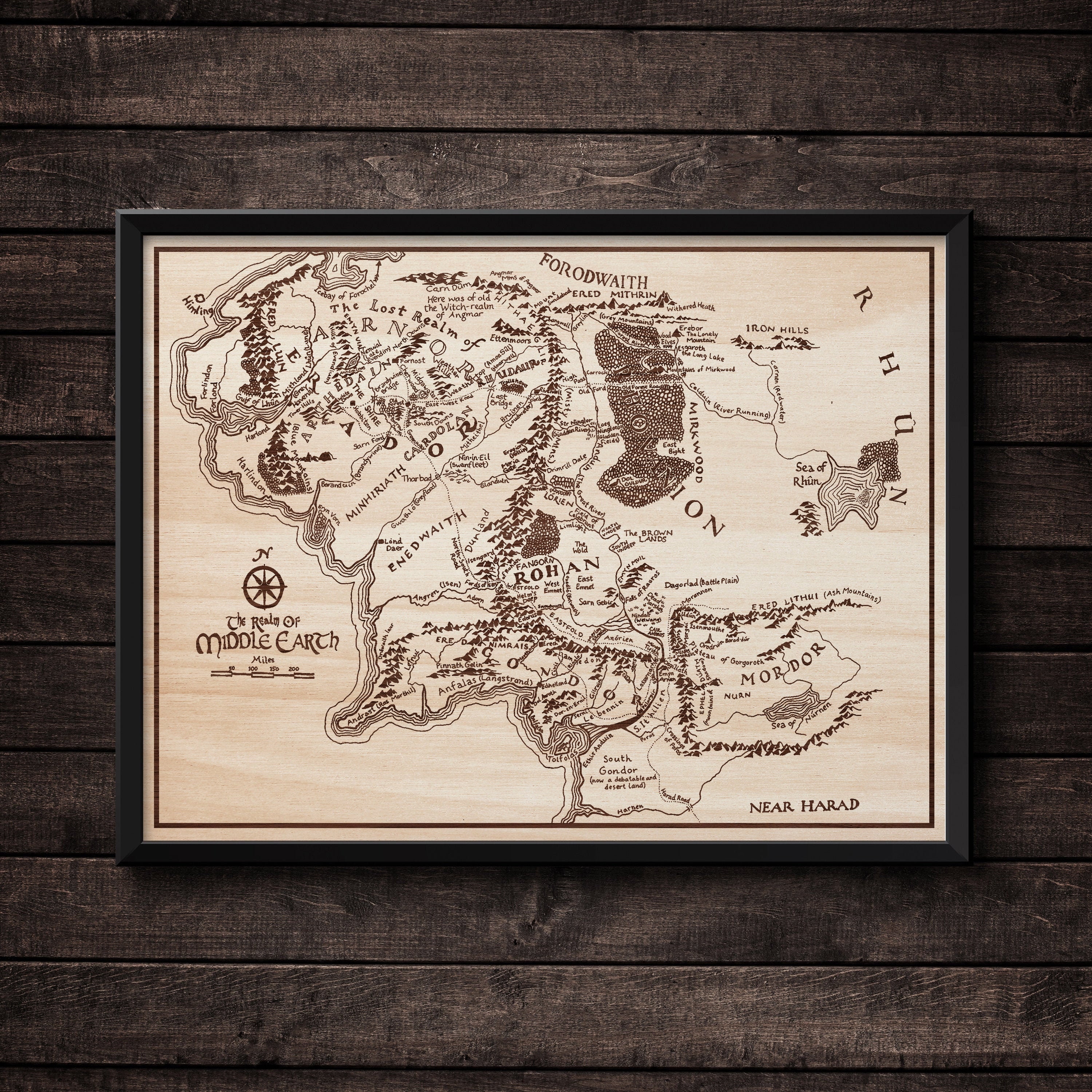 Carte de La Terre Du Milieu/Gravure sur Bois Décoration Murale