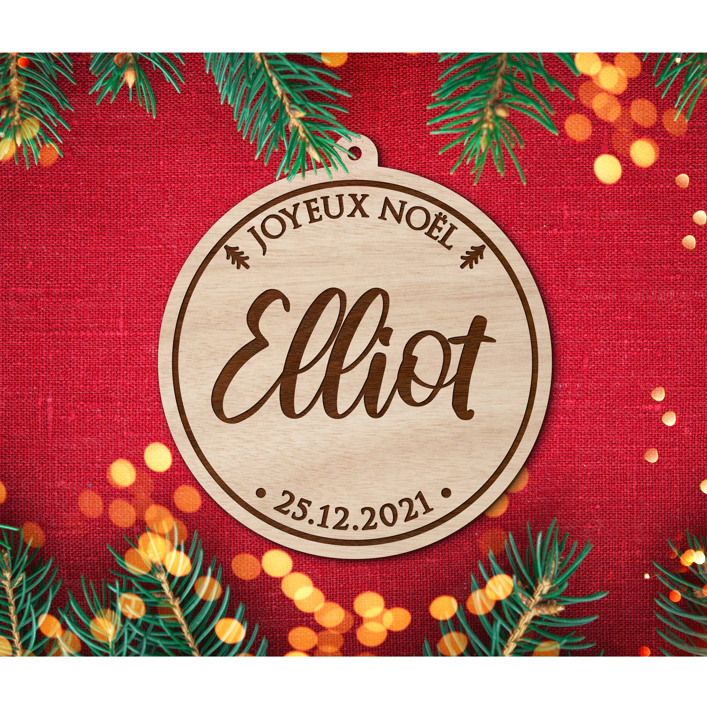 Boule de Noël en Bois Personnalisable/Joyeux #1