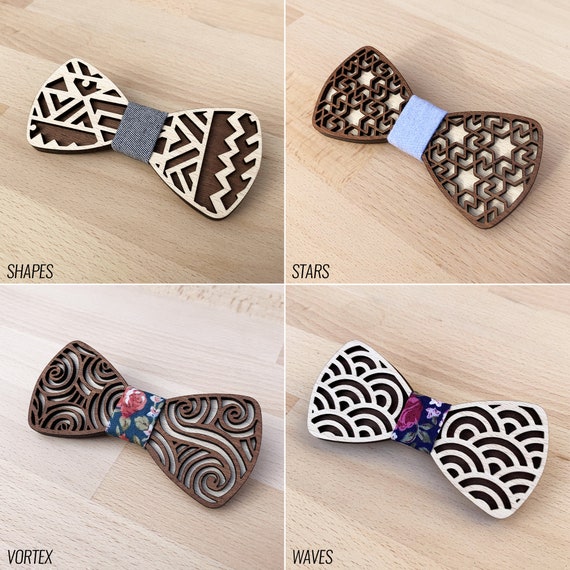 maori wooden bow tie 15 fabric patterns 7 wood finishes etsy