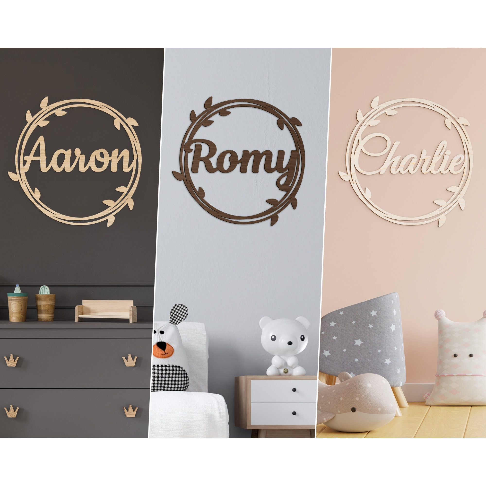 Couronne en Bois C/Décoration Personnalisée Couronne Florale avec Prénom