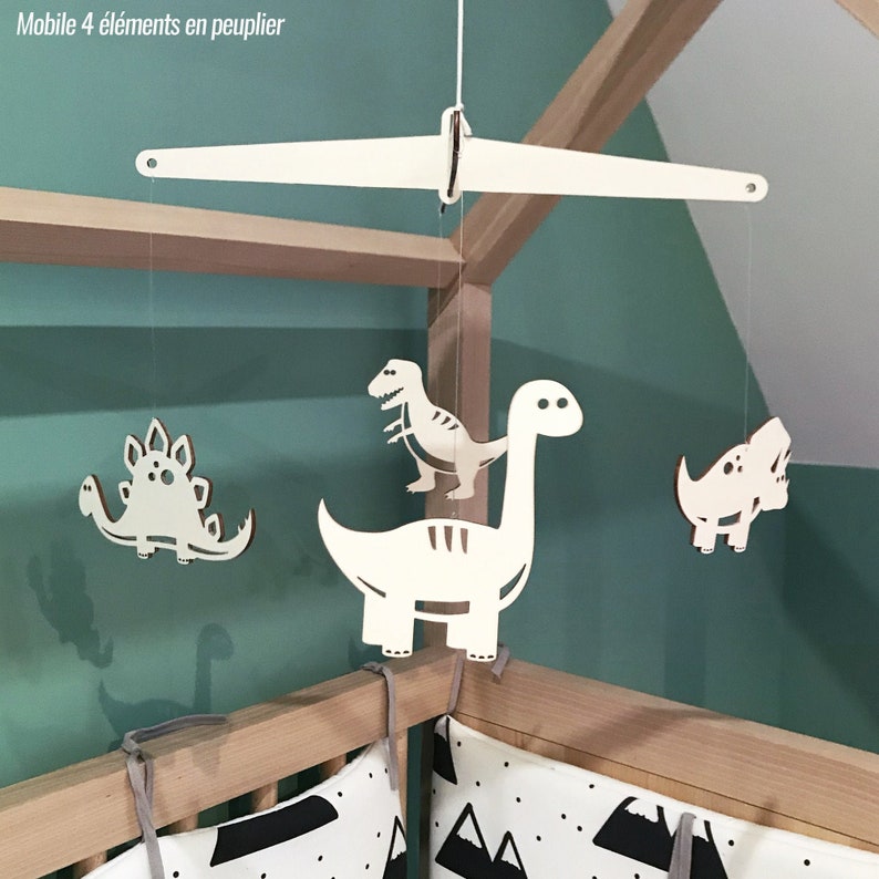 Mobile en bois Dinosaure A / Décoration chambre enfant & bébé Mobile 4 éléments