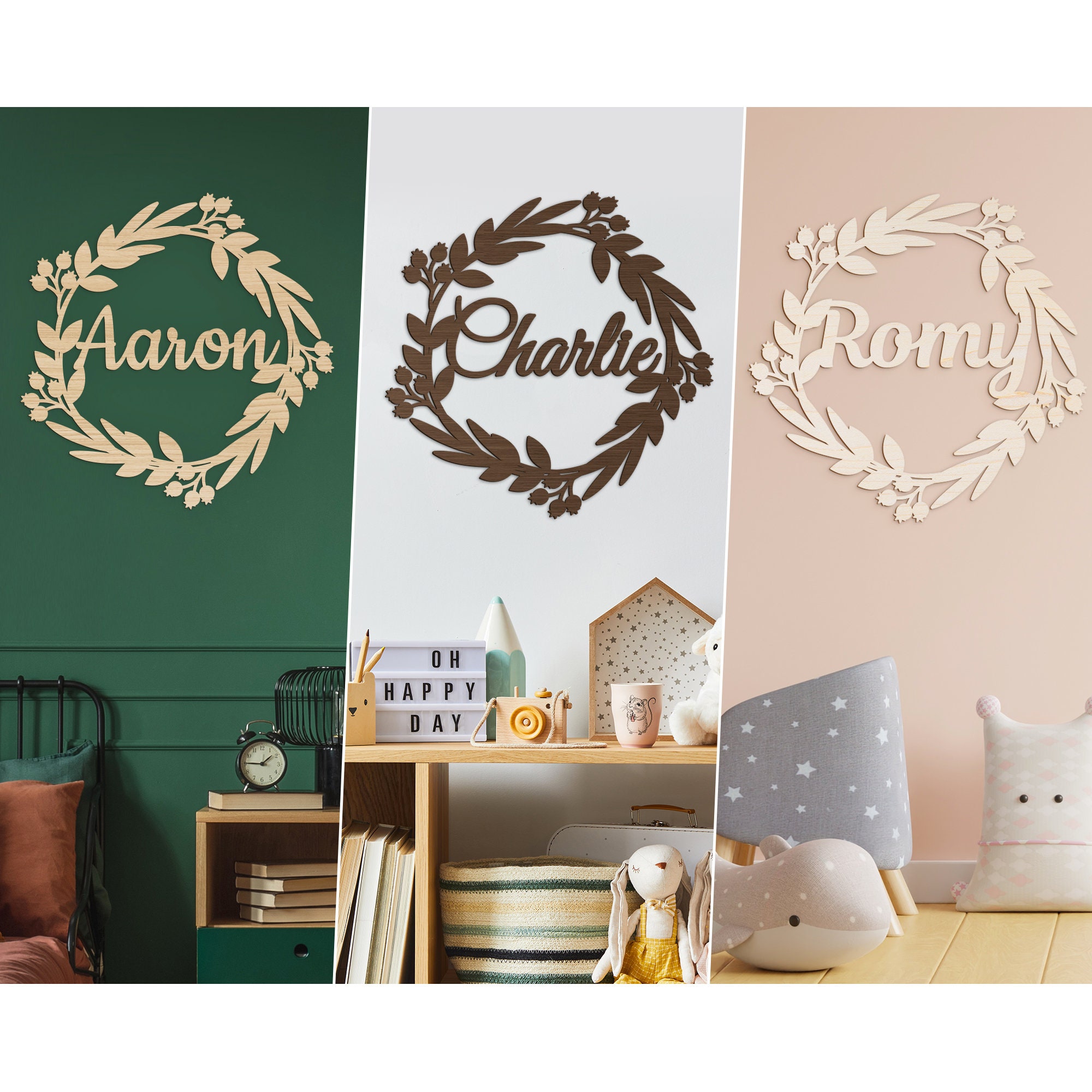 Couronne en Bois F/Décoration Personnalisée Couronne Florale avec Prénom