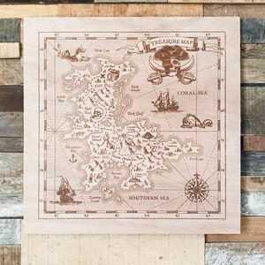 Tableau en bois vintage / Carte au trésor de Pirate