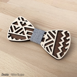SHAPES Wooden Bow Tie / 6 Wood Finishes / 15 Fabric Patterns / Customizable Men&#39;s Accessory / Wedding / Costume