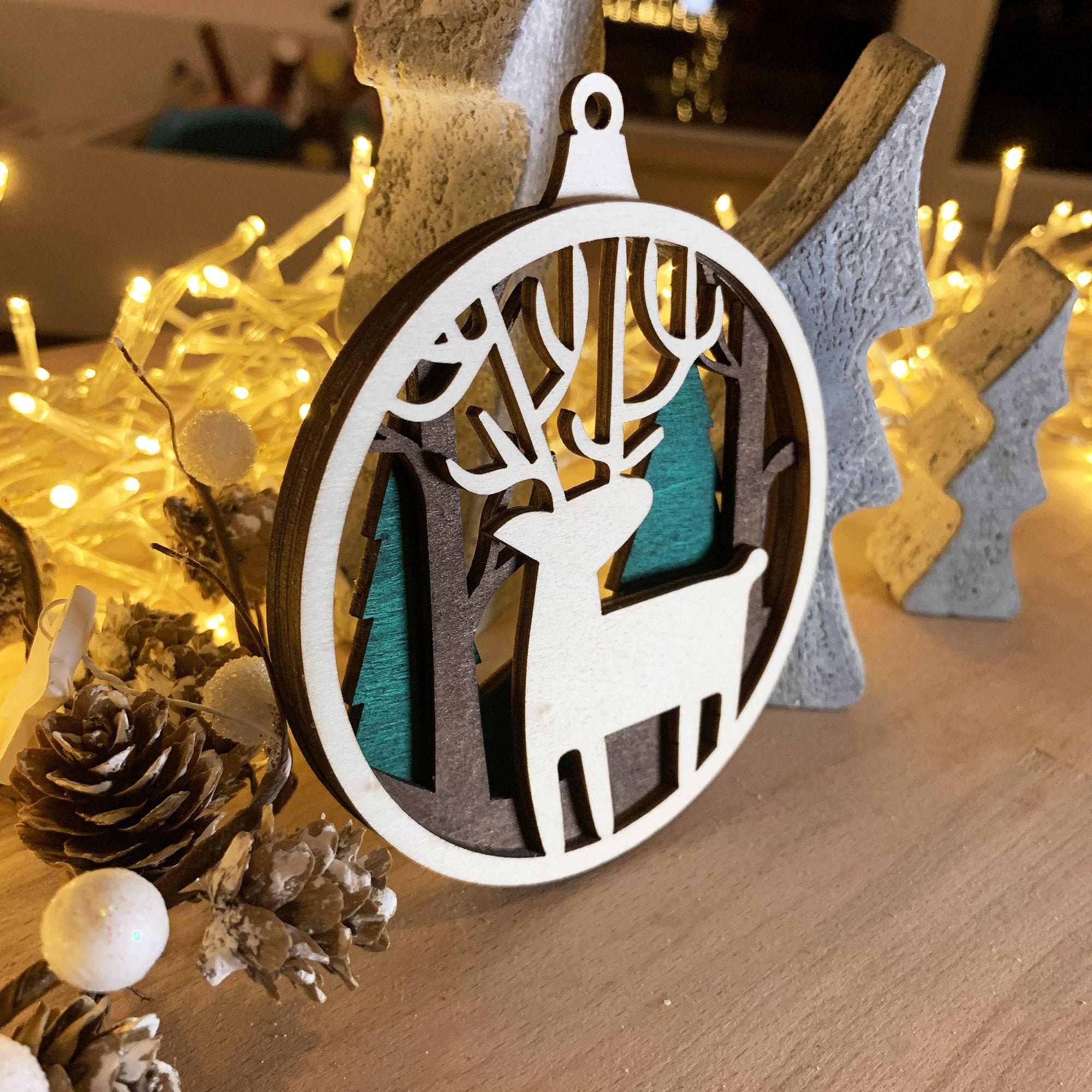 Boule en Bois Cerf/Décorations de Noël 7, 5 ou 10 cm Bois Peuplier 3D