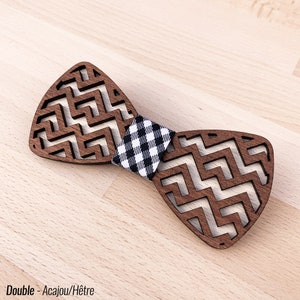 MOUNTAIN wooden bow tie / 15 fabric patterns / 7 wood finishes