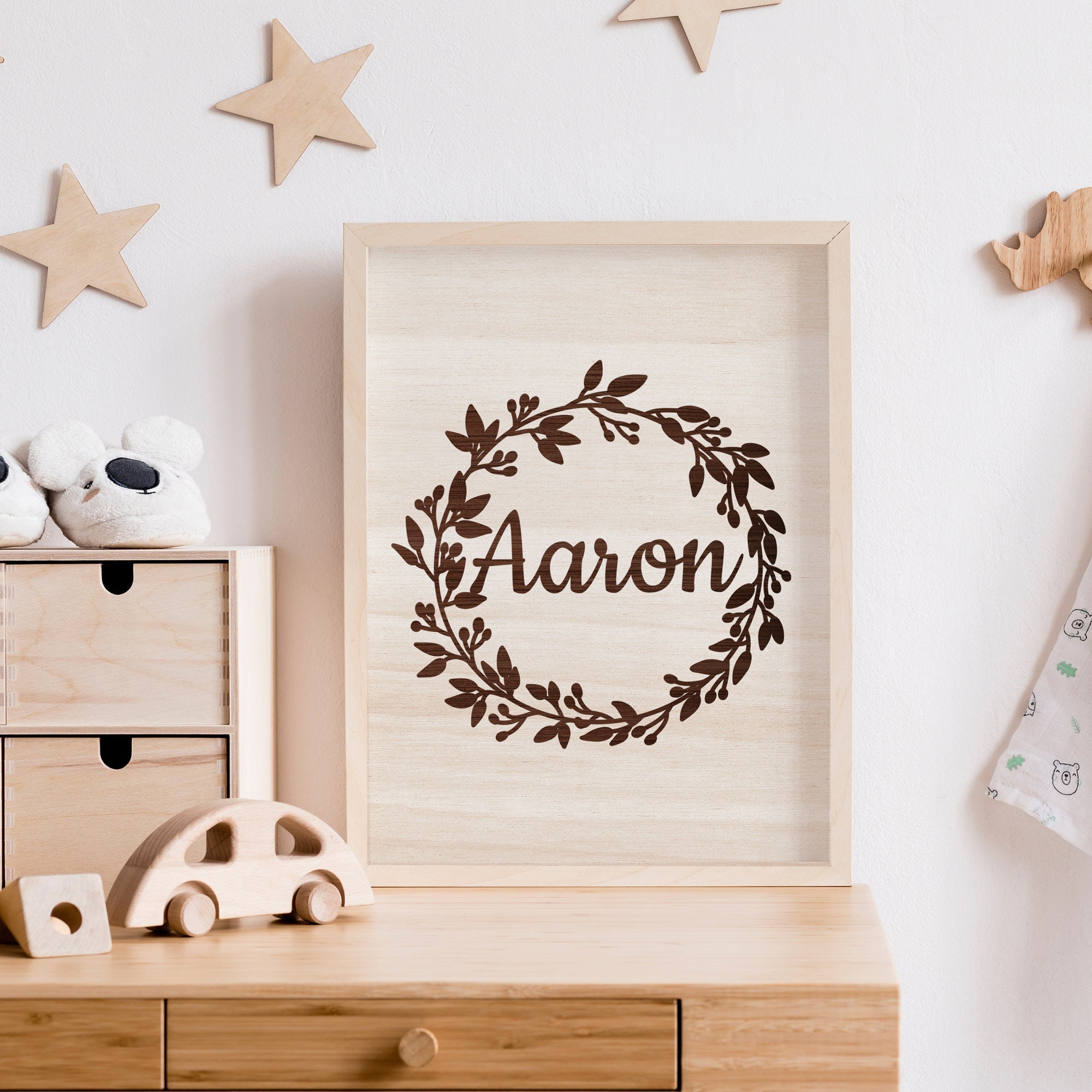 Couronne avec Prénom Personnalisable Gravée sur Bois/Tableau en Personnalisé /Décoration Chambre Béb