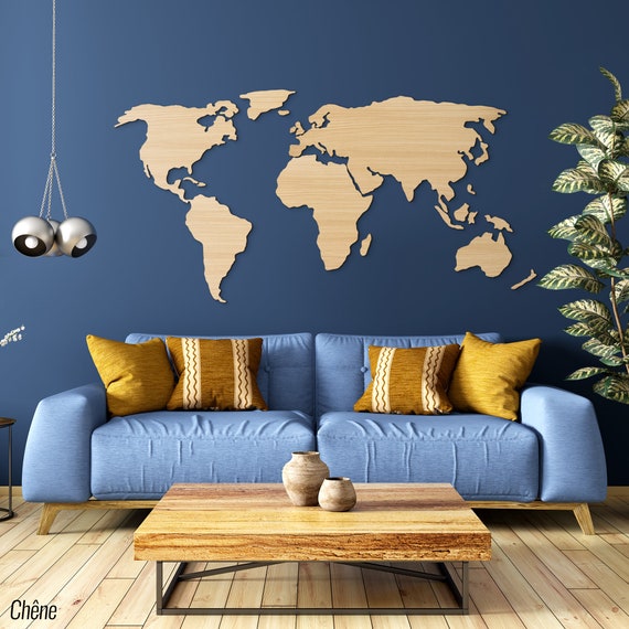 Carte Du Monde Bois Vierge Naturelle - Déco Murale Aventurier - 3 Tailles (M:120x62cm) - Maison/bureau
