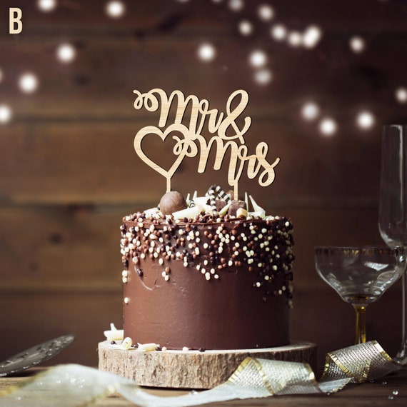 et Mme Cake Topper Personalised rustique en bois mariage cœur Gâteau Décoration M