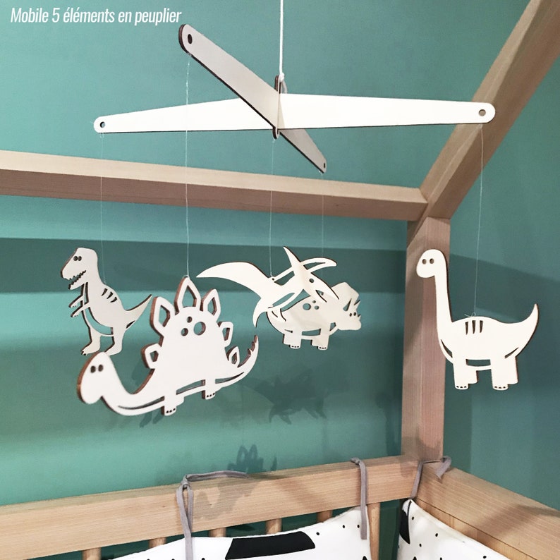 Mobile en bois Dinosaure A / Décoration chambre enfant & bébé Mobile 5 éléments