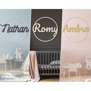 First name and wooden circle / Customizable wall decoration