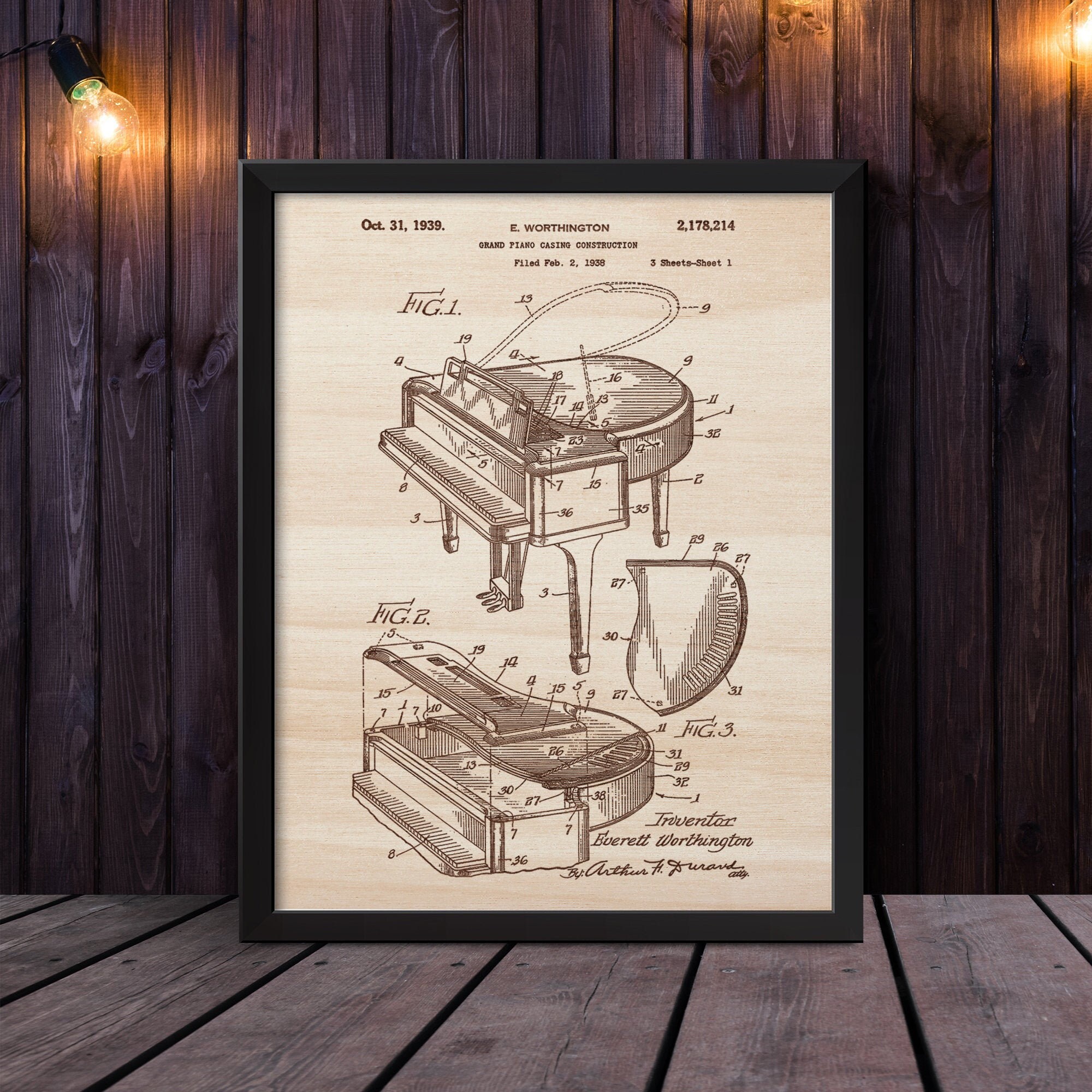 Brevet Piano/Gravure sur Bois Tableau Gravé en Décoration Personnalisée