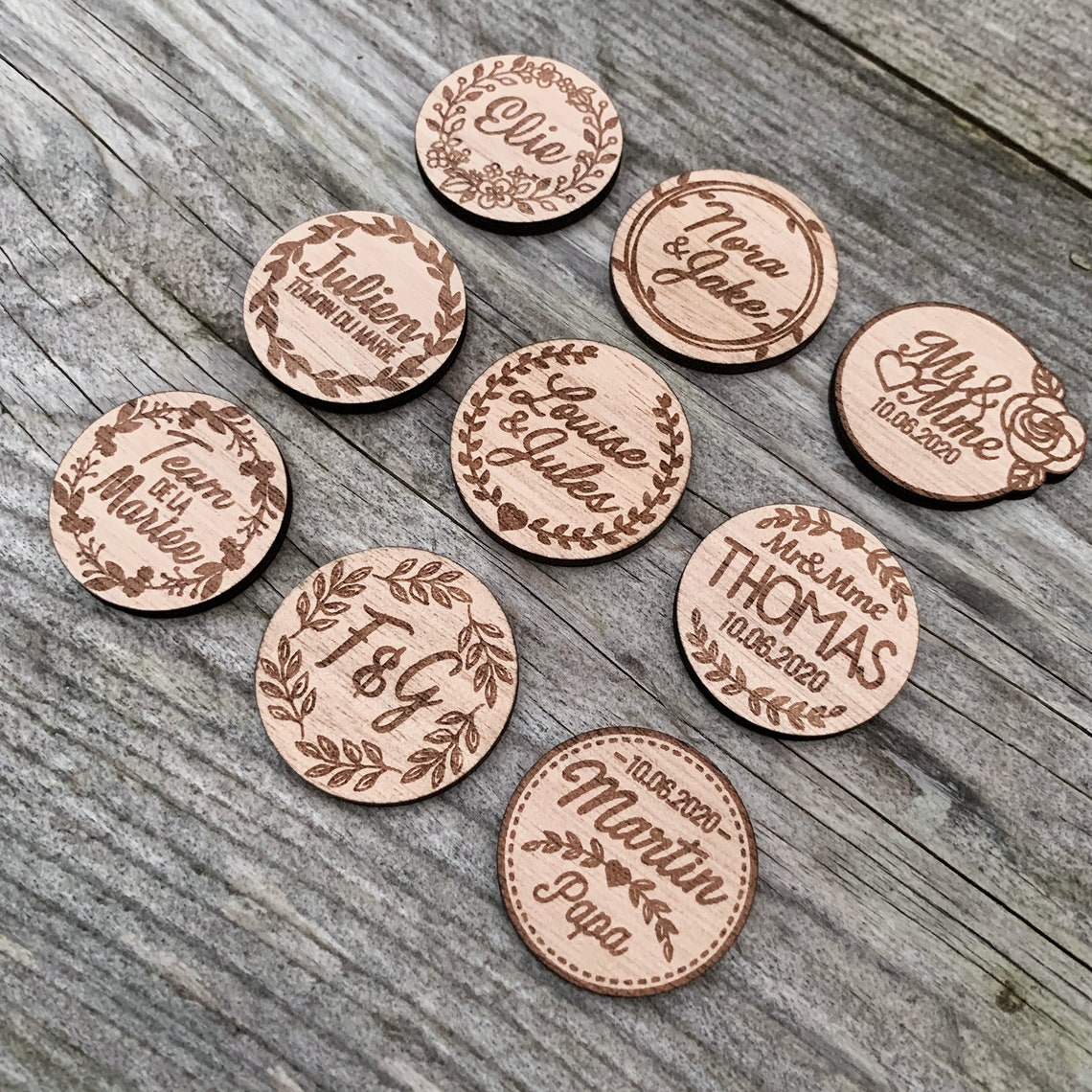 Customizable wooden floral badge / Custom engraving / 9 Etsy