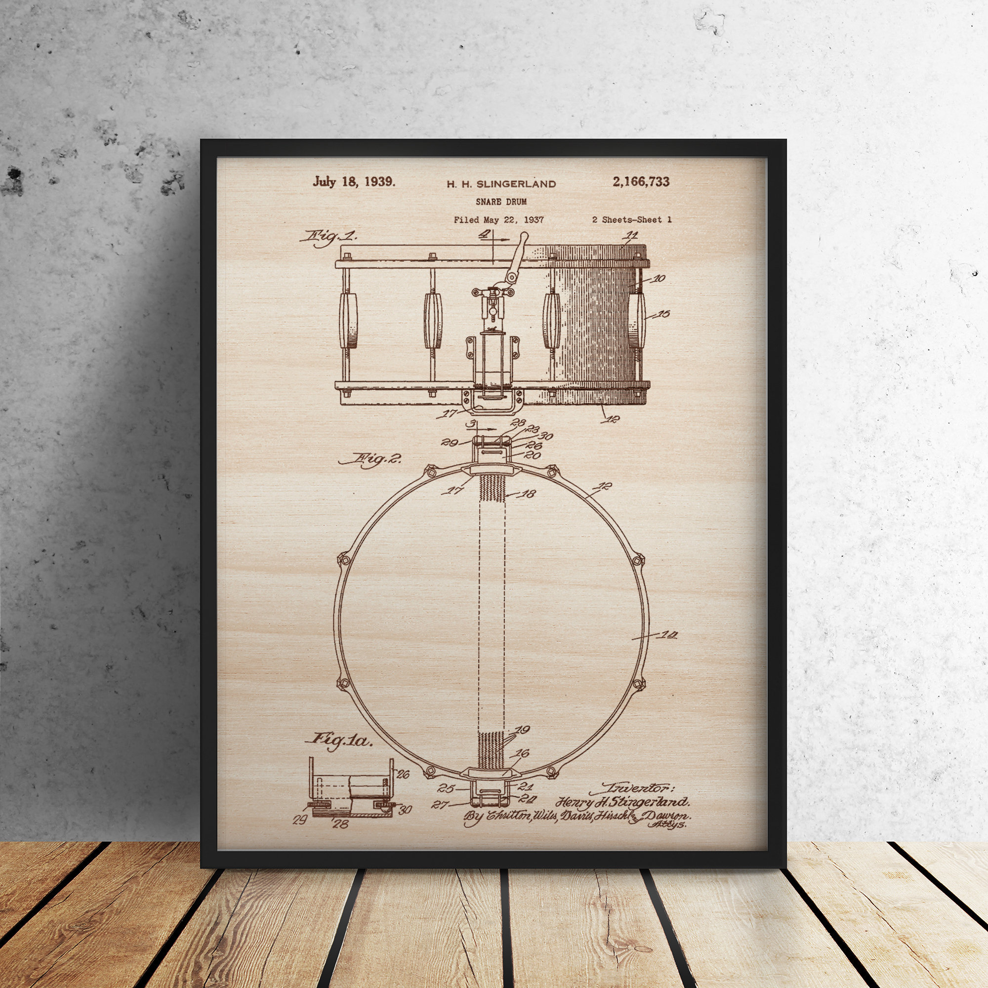 Brevet Caisse Claire Batterie/Gravure sur Bois Tableau Gravé en Décoration Personnalisée