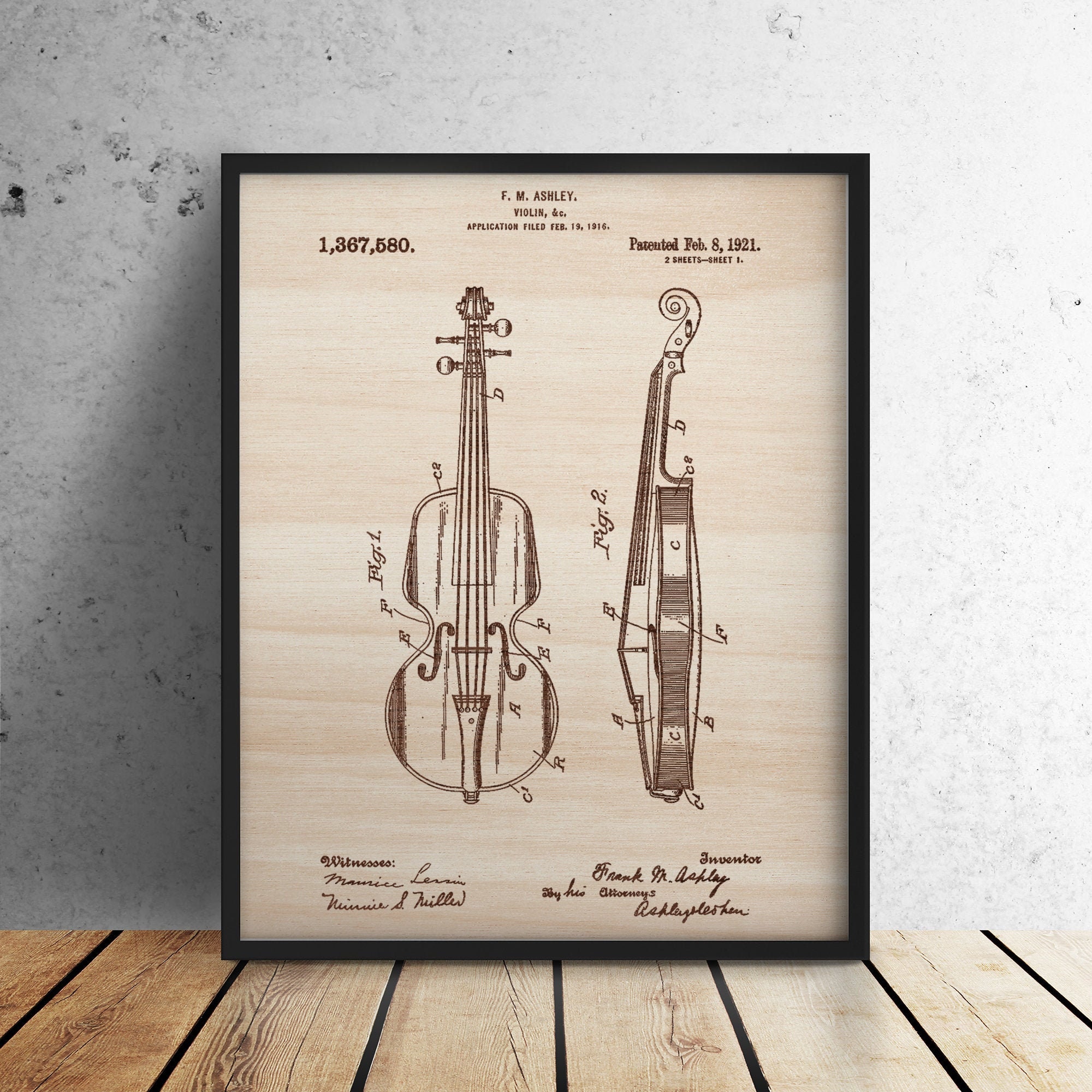Brevet Violon/Gravure sur Bois Tableau Gravé en Décoration Personnalisée