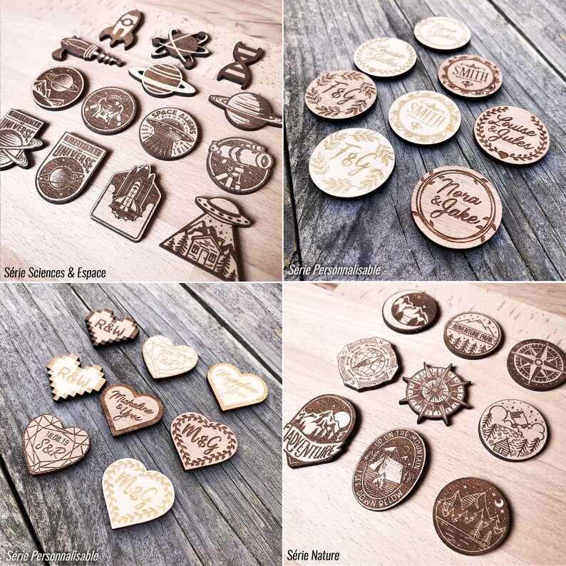 Flower Wood Leaf Theme Badge Engraved wood pin/'s Nature Leaf Tree