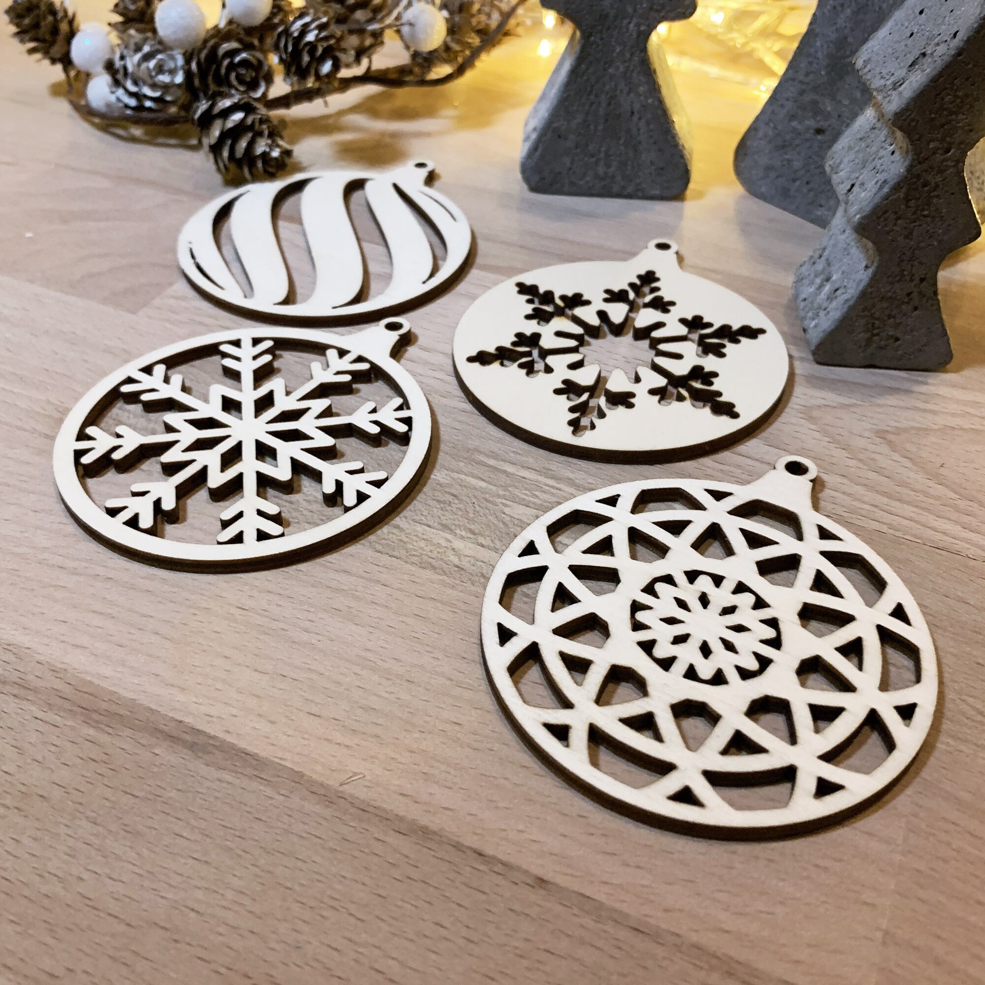 Boules de Noël en Bois/Décorations Sapin Bois Peuplier