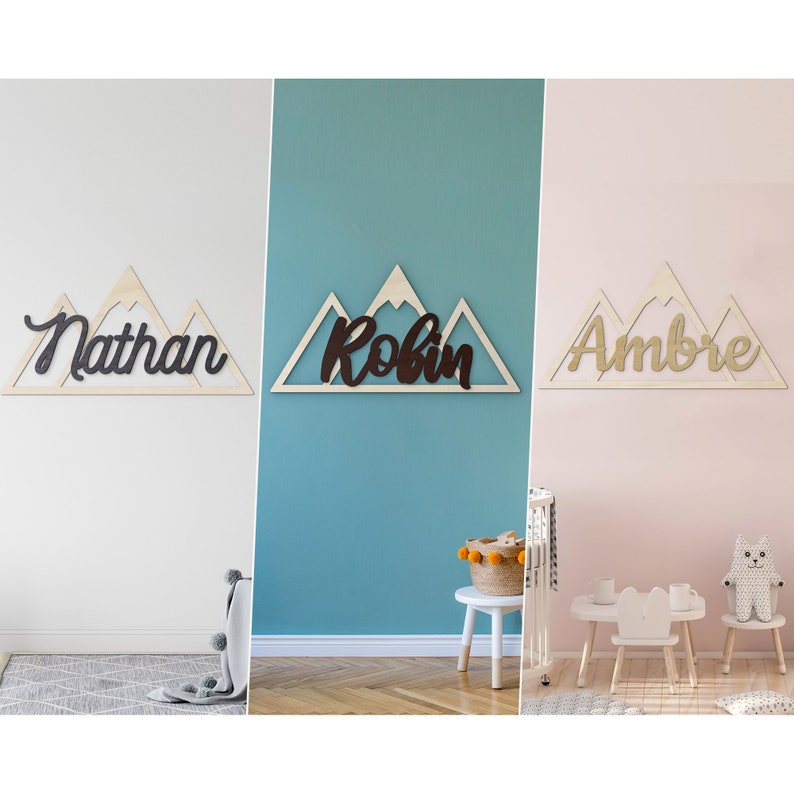 Décoration murale personnalisable montagne en bois - Créatrice ETSY 