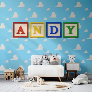 Nombre de madera / Cubo con letra personalizable / Decoración habitación bebé y niño / Toy Story