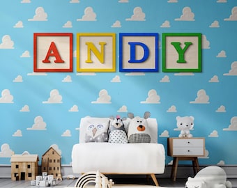Wooden first name / Cube with customizable letter / Baby & child room decoration / Toy Story