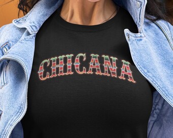 Chicana With Vintage Mexican Serape Background - Serape Shirt - Latina Tee