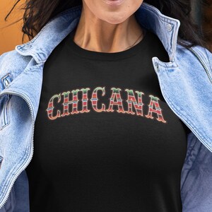 Chicana With Vintage Mexican Serape Background - Serape Shirt - Latina Tee