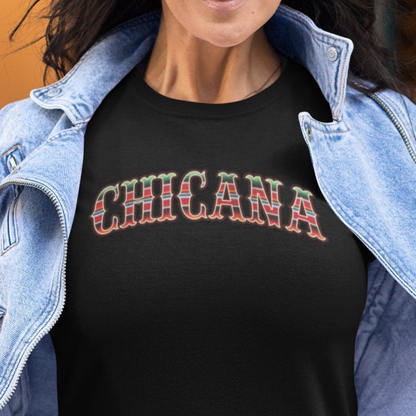 Chicana With Vintage Mexican Serape Background - Serape Shirt - Latina Tee