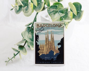 Barcelona-Kühlschrankmagnet, Souvenir-Magnete, Vintage-Illustration der Sagrada Familia, Souvenir-Souvenir von Spanien