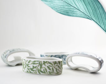 Handmade Napkin Ring Set of 4 Napkin Rings | Porcelain Napkin Rings for Place Settings | Foliage Decoration