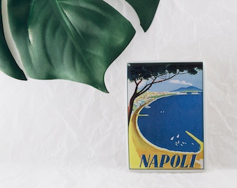 Neapel-Vesuv-Magnet, Vintage-Illustration von Neapel, Neapel männlicher Angioino-Kühlschrankmagnet, Reise-Souvenir, Vintage-Linie