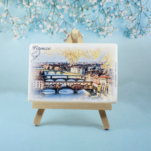 Florence Porcelain Souvenir, View of the Old Bridge - Florence | Porcelain Wall Plate with FREE Easel or back hook