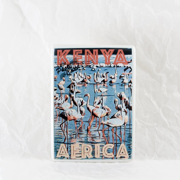 Calamite Fenicottero Rosa, Kenya Africa, Magnete Frigo Vintage Arte, Souvenir di Viaggio in Africa, Calamite Frigo per Amici in porcellana