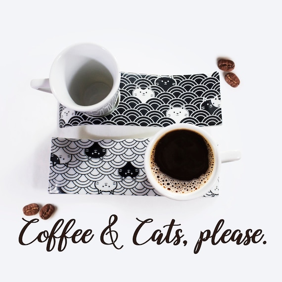 Tazzine da Caffè con Piattino dal particolare Design in Porcellana decorate a mano con Deliziosi Gattini | Tazze da Caffè Espresso
