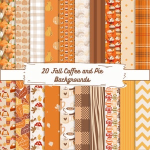 20 Fall Coffee and Pie Backgrounds Digital Pattern Paper