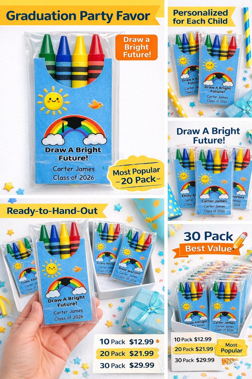 Graduation Crayon Favors | Preschool Kindergarten Grad Party Favors ...