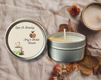 Love is Brewing Candle Favors: Personalized Mini Tin Candles