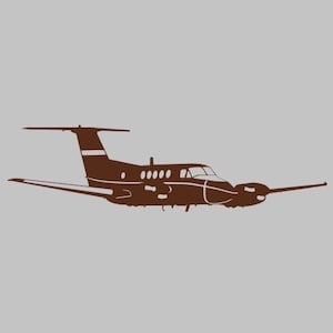 Può includere: Una silhouette marrone di un piccolo aereo con accenti bianchi sulle ali e sulla coda.