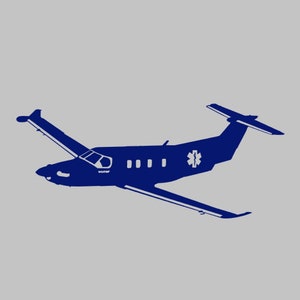 May include: A blue silhouette of a small airplane with a white star of life symbol on the side.