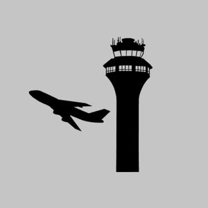 Air Traffic Control Tower Vinyl Decal: Plane Silhouette, Free Identifier