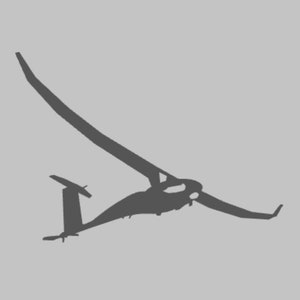 May include: A gray silhouette of a glider airplane in flight.