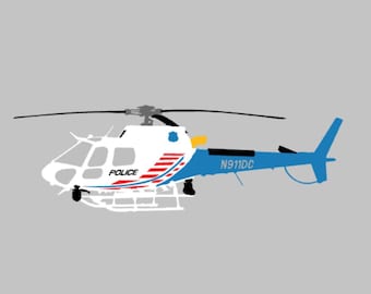 Calcomanía de vinilo multicolor para ventana VIP ensamblada a mano con helicóptero AS350 de la policía de la ciudad de Washington DC