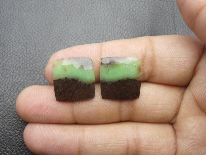 Natural Chrysoprase Cushion Shap One Side Rose Cut Cabochons Chrysoprase Loose Gemstone-Chrysoprase-AAAQuality-18x17 MM Pair-JC-4043
