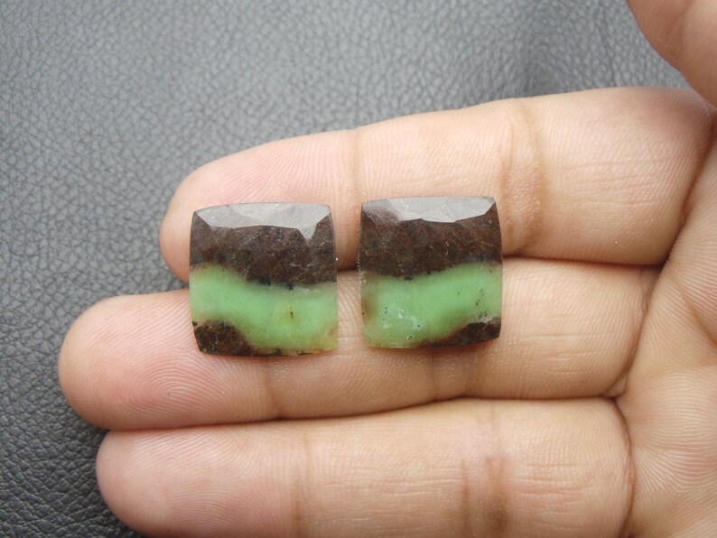 Natural Chrysoprase Cushion Shap One Side Rose Cut Cabochons Chrysoprase Loose Gemstone-Chrysoprase-AAAQuality-18x17 MM Pair-JC-4043