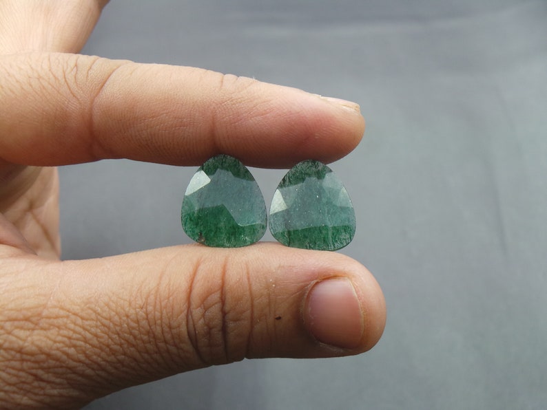 Green Aventurine Both Side Rose Cut Briolettes Fancy Shap-Green Aventurine Loose Gemstone-Green Aventurine-Size-18x16 mm Pair-JC-5529
