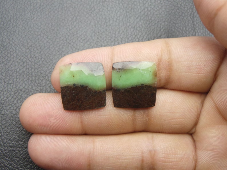 Natural Chrysoprase Cushion Shap One Side Rose Cut Cabochons Chrysoprase Loose Gemstone-Chrysoprase-AAAQuality-18x17 MM Pair-JC-4043