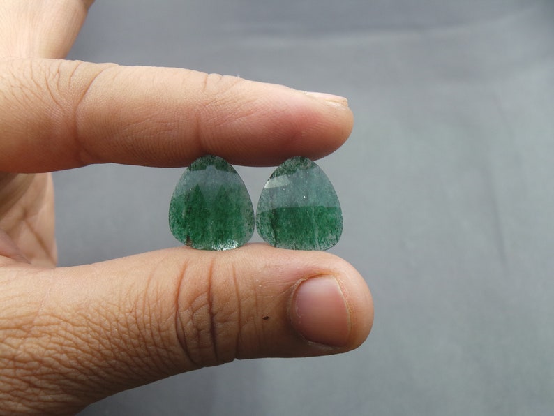 Green Aventurine Both Side Rose Cut Briolettes Fancy Shap-Green Aventurine Loose Gemstone-Green Aventurine-Size-18x16 mm Pair-JC-5529